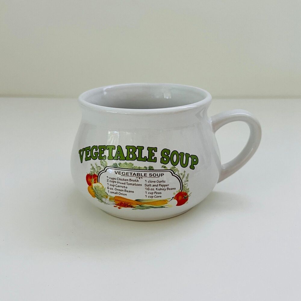 DAT'L DO-IT White Ceramic Retro Vegetable Soup Recipe Graphic Mug Bowl